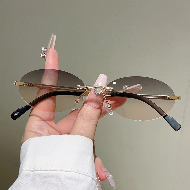 Vintage Outdoor Fashion - Rimless Oval Sunglasses Women Fashion Gradient