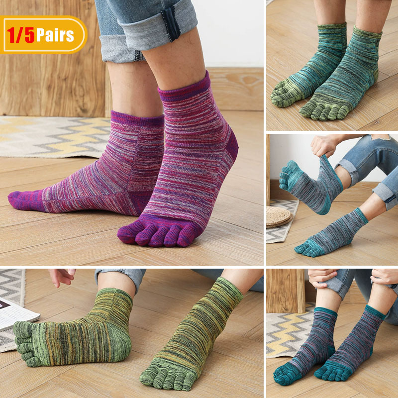 Vintage Fashion Enthusiasts - 1/5 Pairs Man Colorful Toe Happy