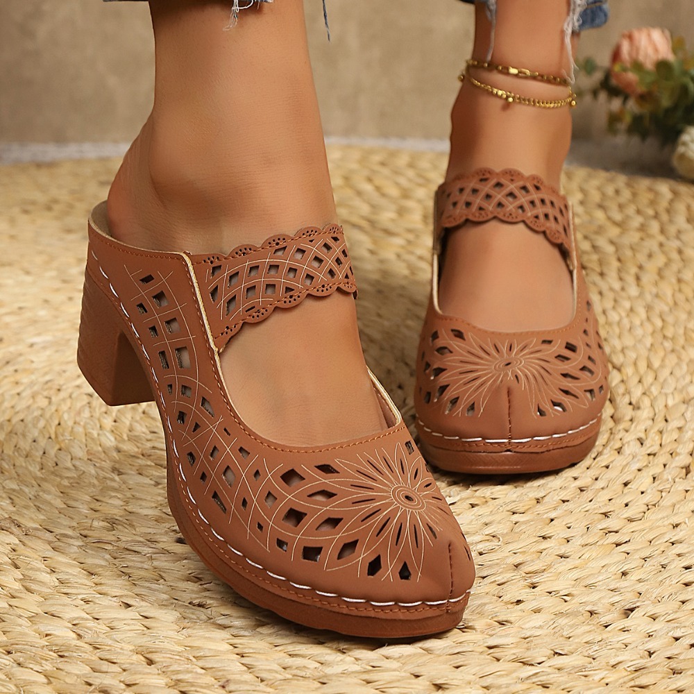 Women Hollow Cutout Mules Chun - Vintage Fashion Dresses 评论和价格