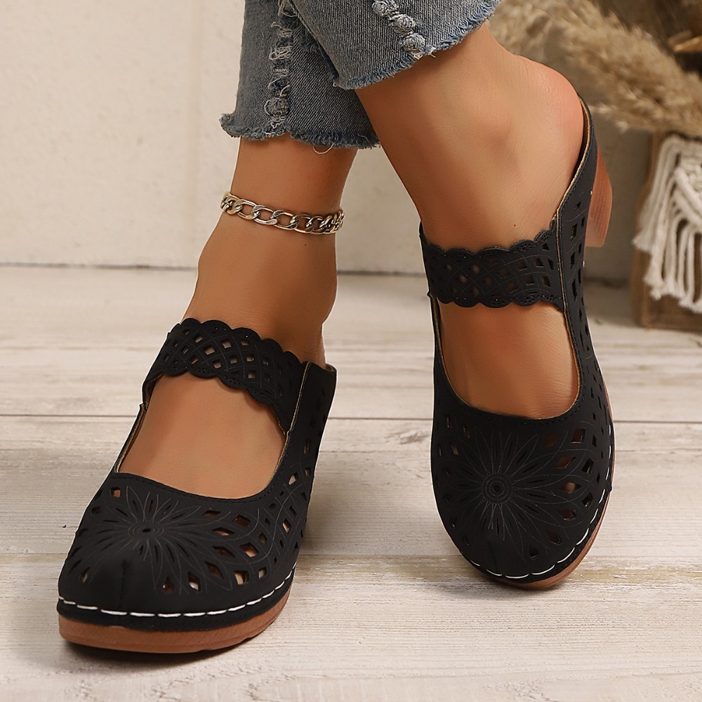 Women Hollow Cutout Mules Chun - Vintage Fashion Dresses 评论和价格