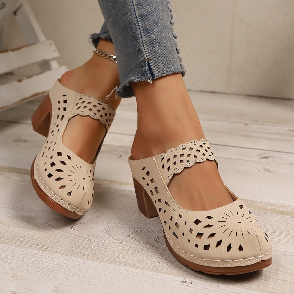 Women Hollow Cutout Mules Chun - Vintage Fashion Dresses 评论和价格