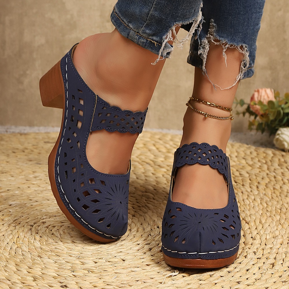 Women Hollow Cutout Mules Chun - Vintage Fashion Dresses 评论和价格